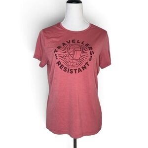 Forclaz Merino Wool Base Layer T-shirt Top Womens No Size Pink Travelers Graphic